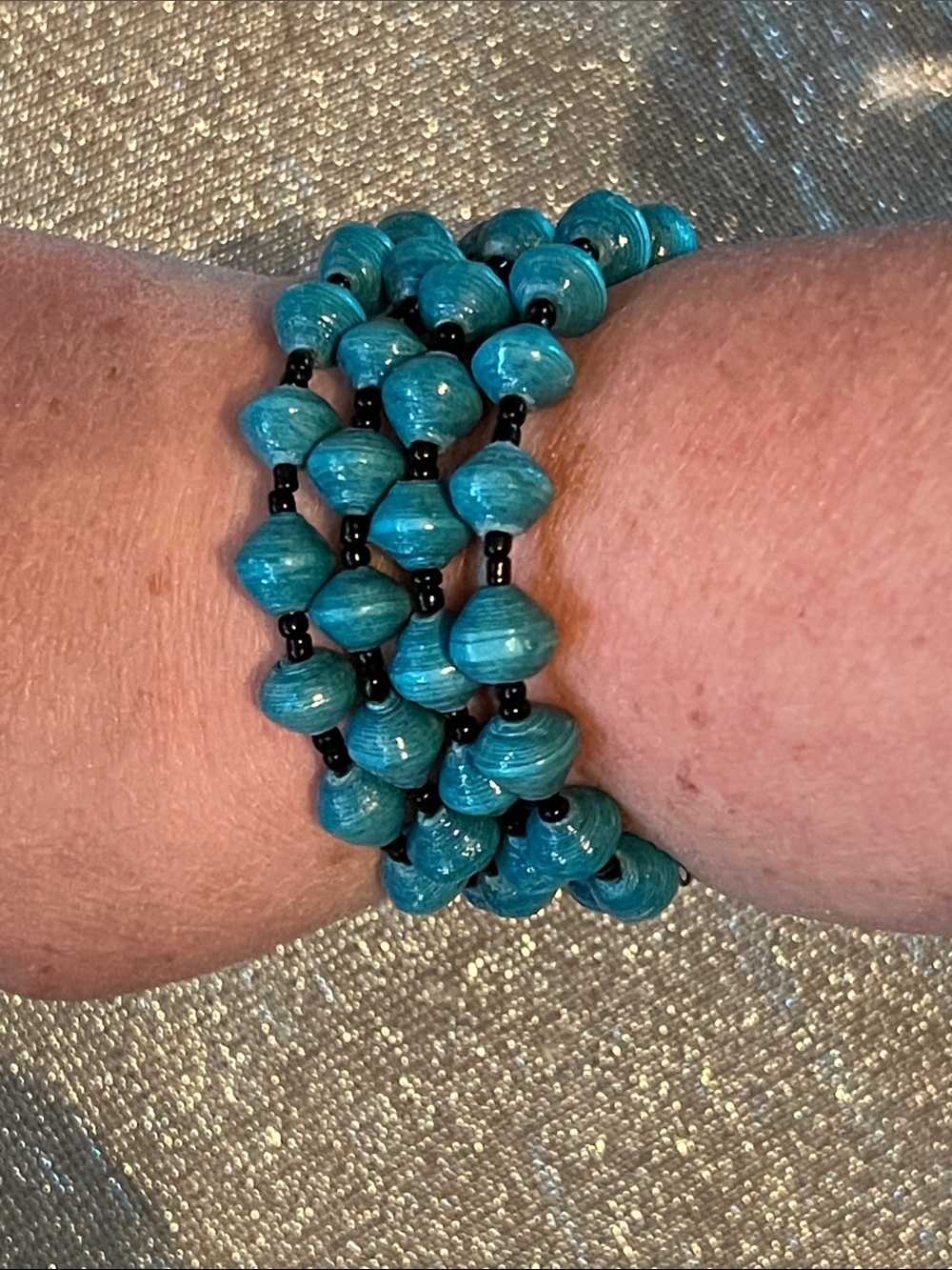 Trades of Hope Turquoise Beaded Stretch Bracelet - Bright Blue Womens Jewelry - Picture 2 of 2